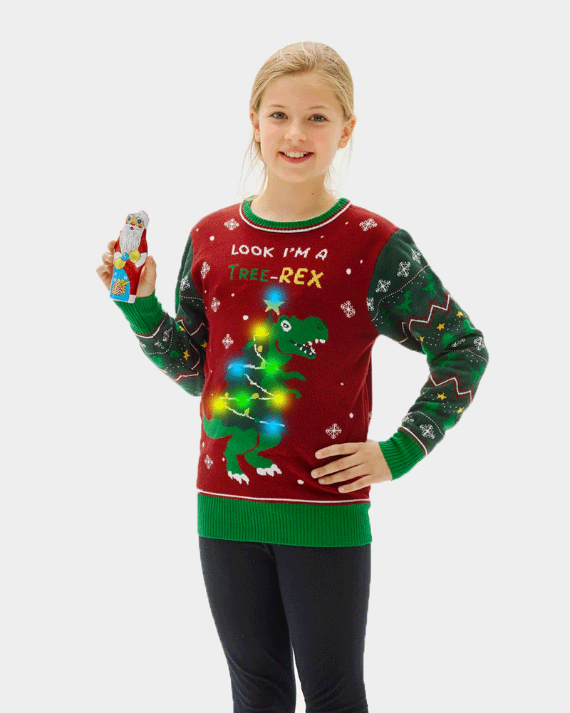 Tree-Rex LED light-up Family Ugly Christmas Sweater girls
