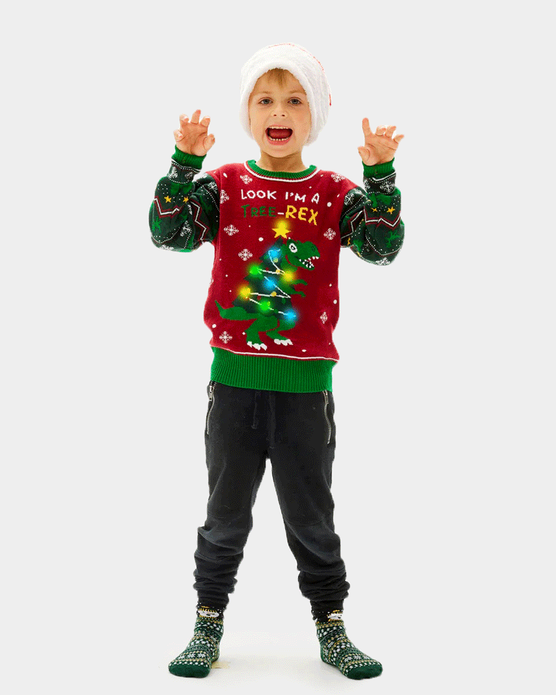 Tree-Rex LED light-up Family Ugly Christmas Sweater boys