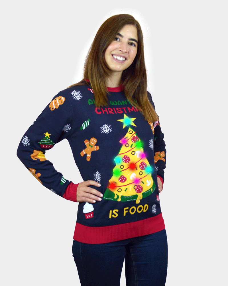 Christmas Food LED light-up Ugly Christmas Sweater womens