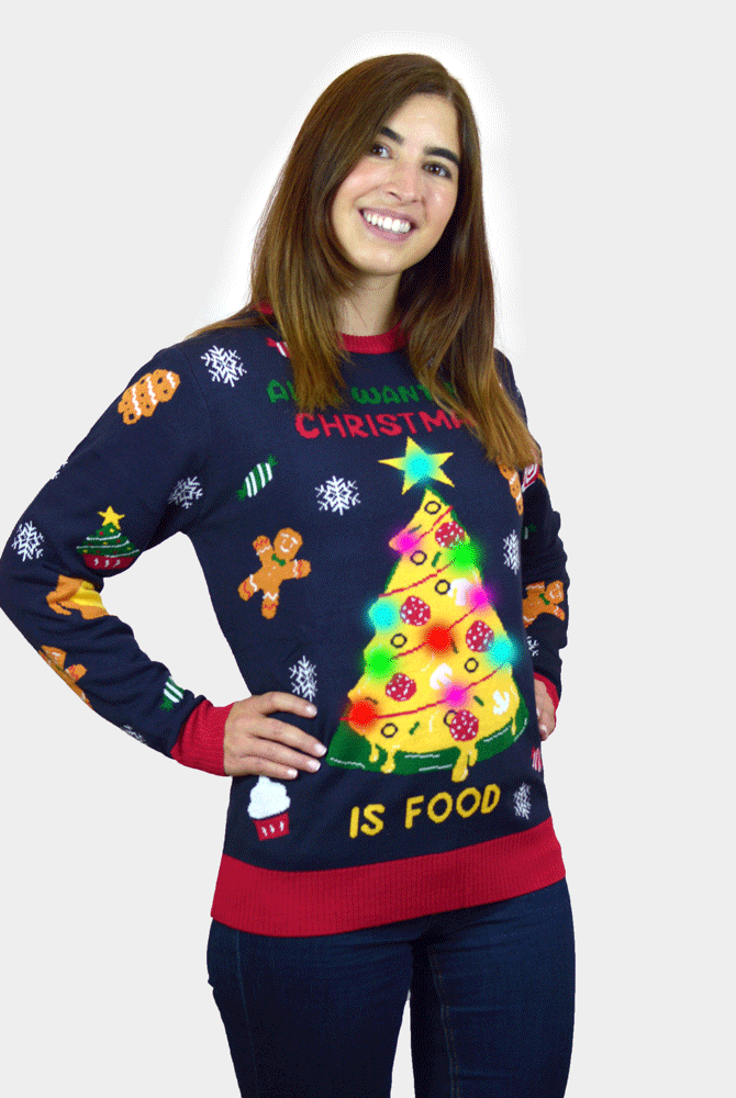 Christmas Food LED light-up Ugly Christmas Sweater womens