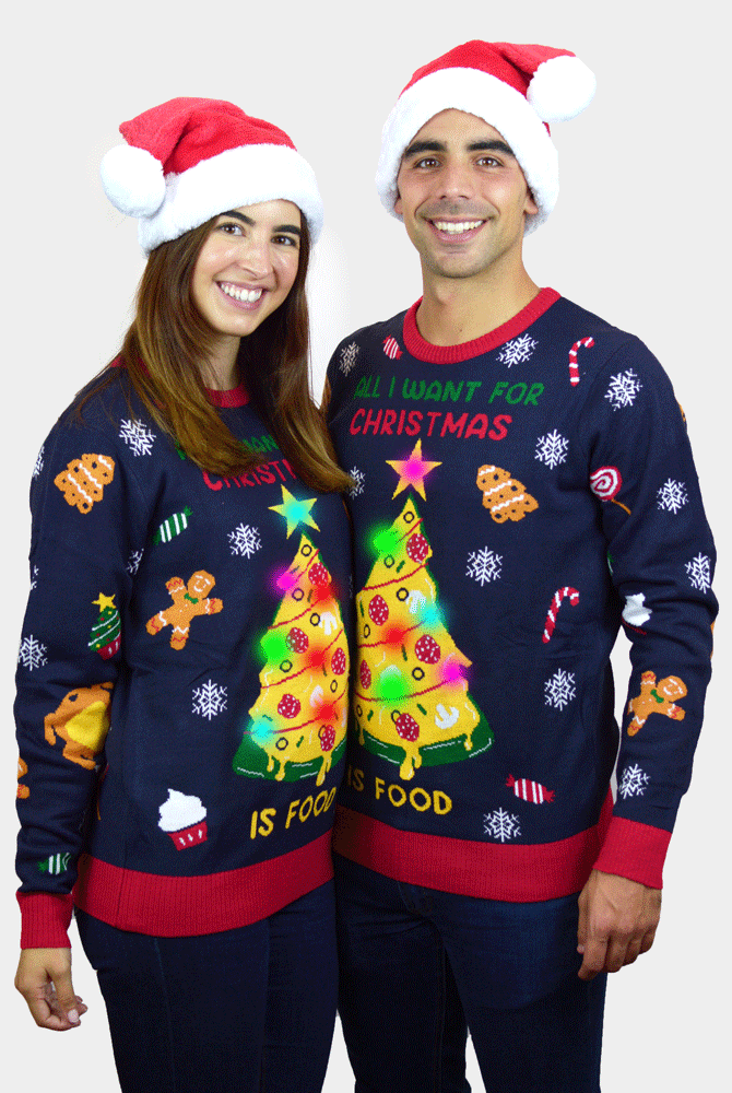 Christmas Food LED light-up Ugly Christmas Sweater couple