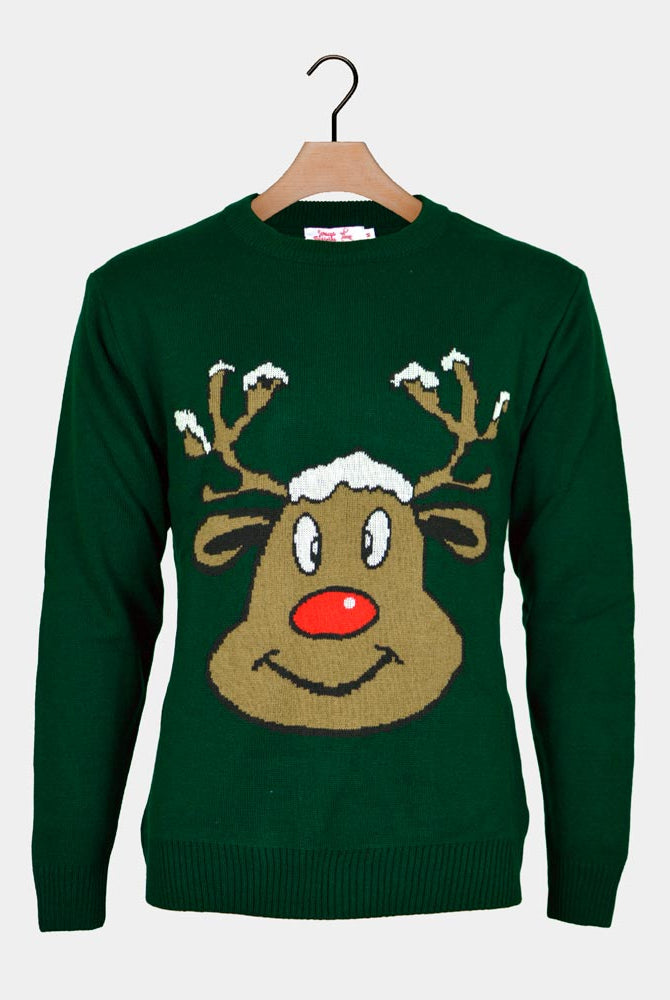 Green Ugly Christmas Sweater Family Smiling Reindeer