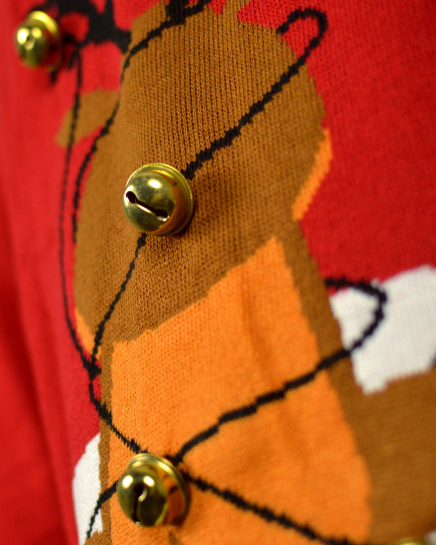 Red 3D Jingle Bells Suck Couple's Ugly Christmas Sweater detail