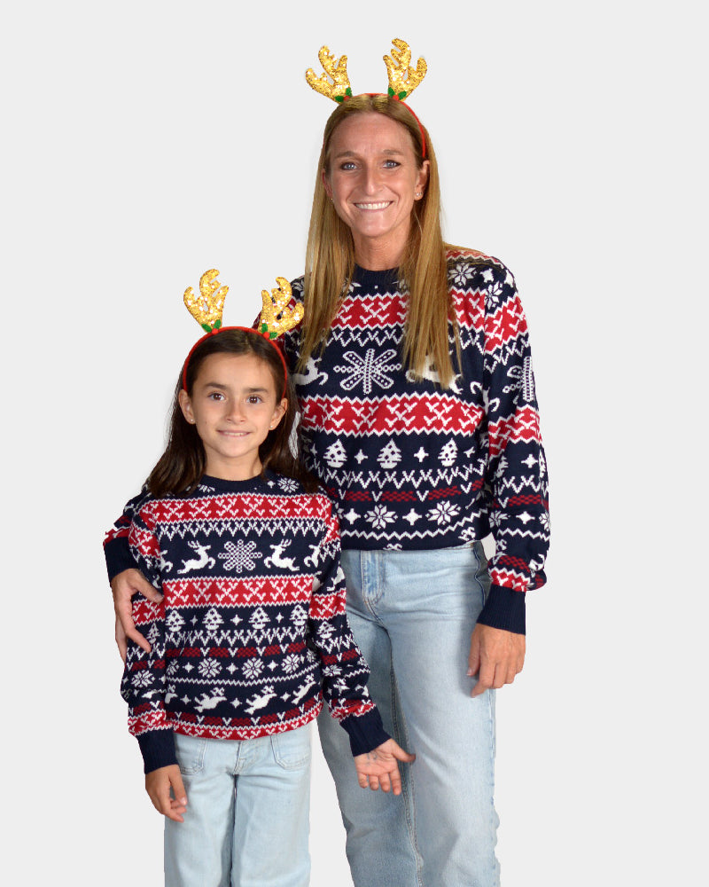 Matching Family Red and Blue Strips Ugly Christmas Sweater