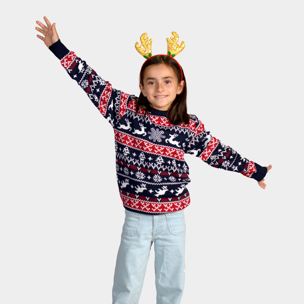 Childrens Red and Blue Strips Ugly Christmas Sweater