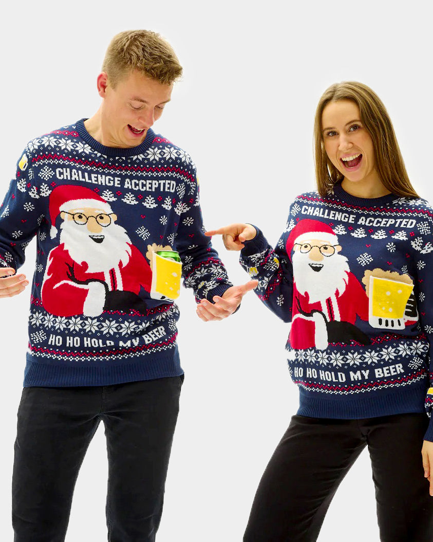 couple Ugly Christmas Sweater with Beer Pocket 3D