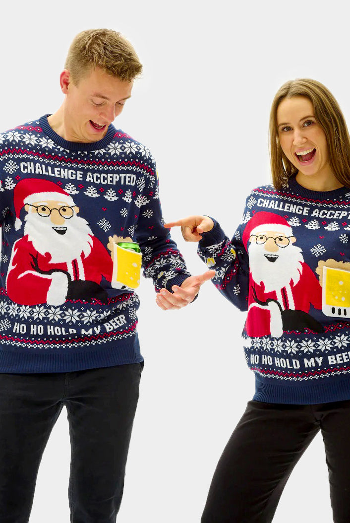 couple Ugly Christmas Sweater with Beer Pocket 3D