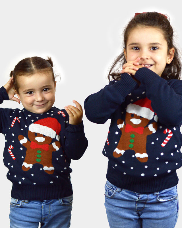 Gingerbread Blue Girls Ugly Christmas Sweater