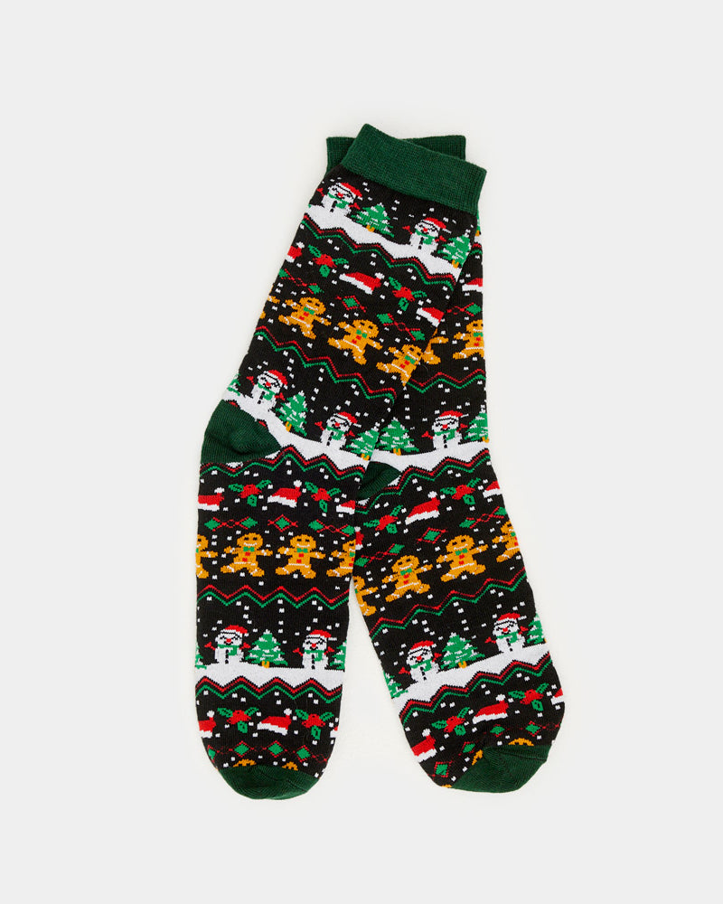 Green Unisex Ugly Christmas Socks with Gingerbread