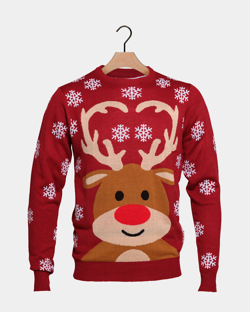 Red Family Ugly Christmas Sweater with Rudolph the Reindeer
