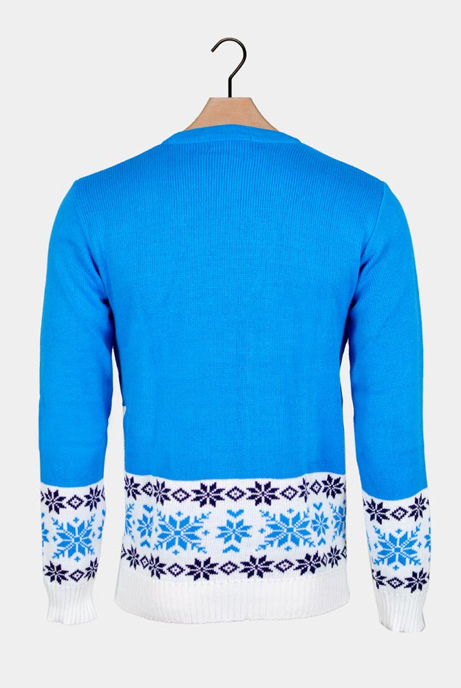 Light Blue Women's Ugly Christmas Sweater with skating Reindeer Back