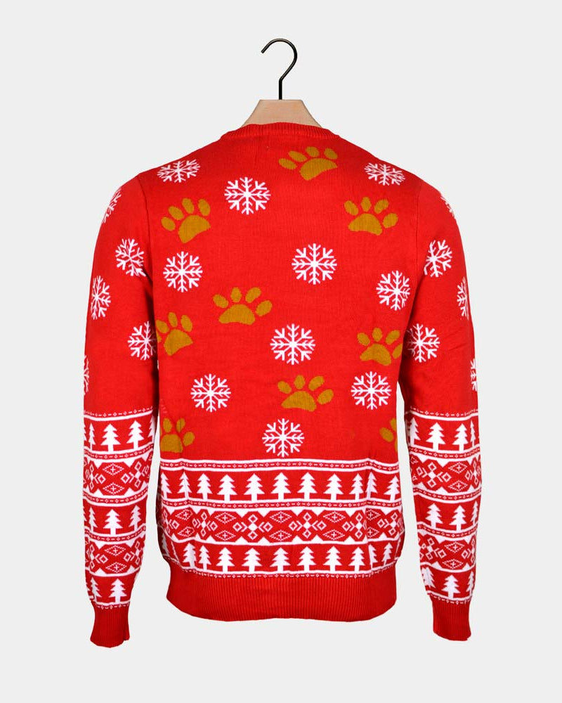 Red Family Ugly Christmas Sweater with Puppy back