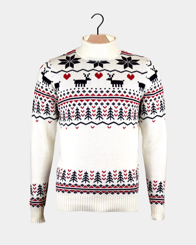 Classy Turtleneck Beige Organic Cotton Couples Ugly Christmas Sweater
