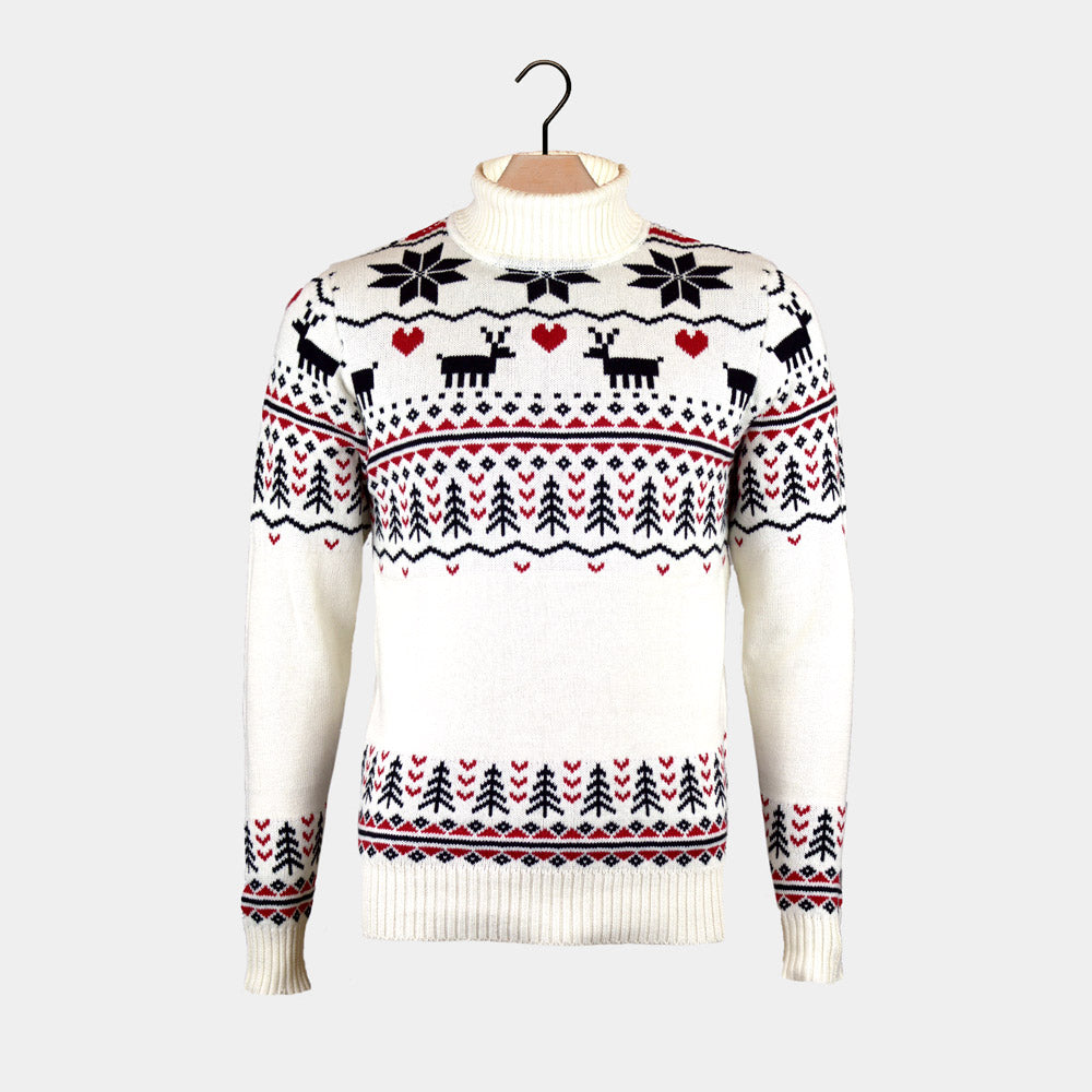 Classy Turtleneck Beige Organic Cotton Couples Ugly Christmas Sweater
