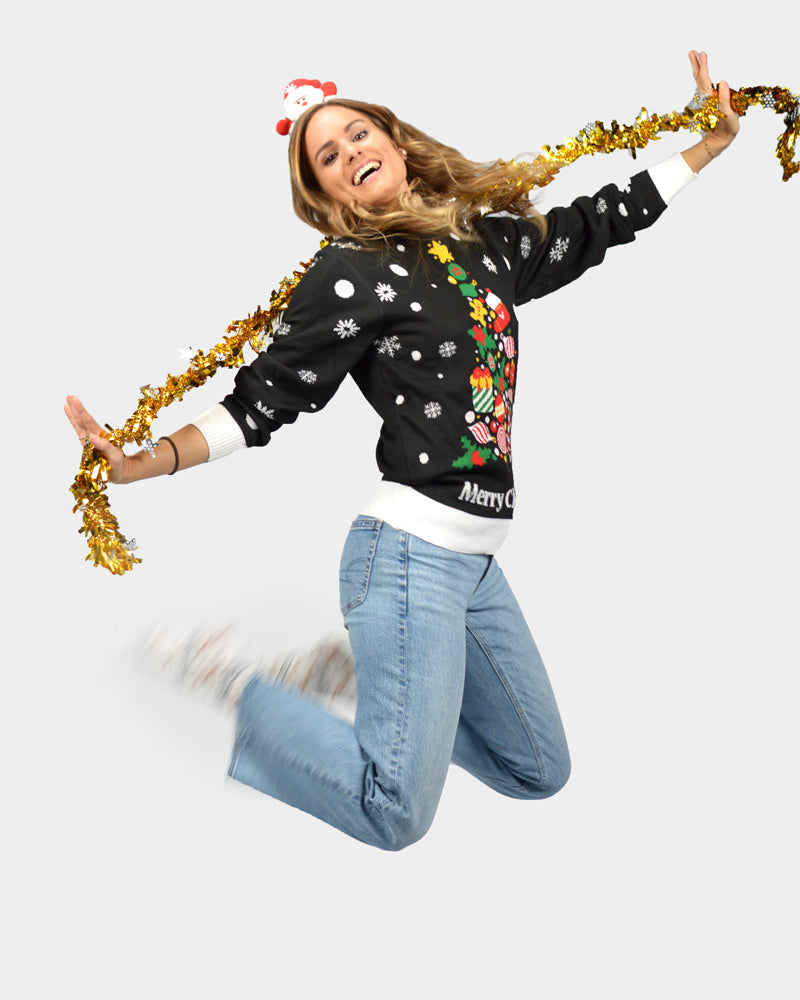 Merry Christmas Womens Black Ugly Christmas Sweater