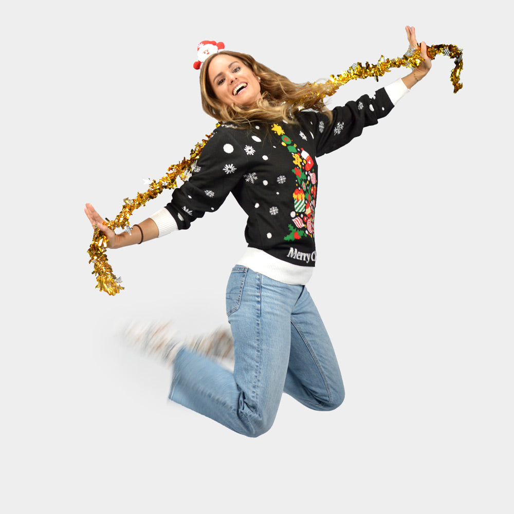 Merry Christmas Womens Black Ugly Christmas Sweater