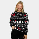 Black Ugly Christmas Sweater with Trees, Snowmen and Santa Womens
