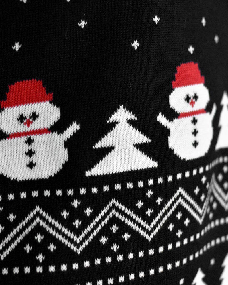 Black Ugly Christmas Sweater with Trees, Snowmen and Santa