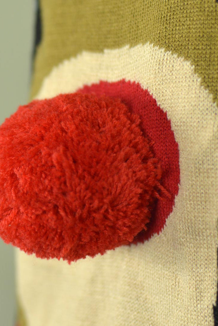 detail Blue 3D Couple's Ugly Christmas Sweater Reindeer with Red Nosed