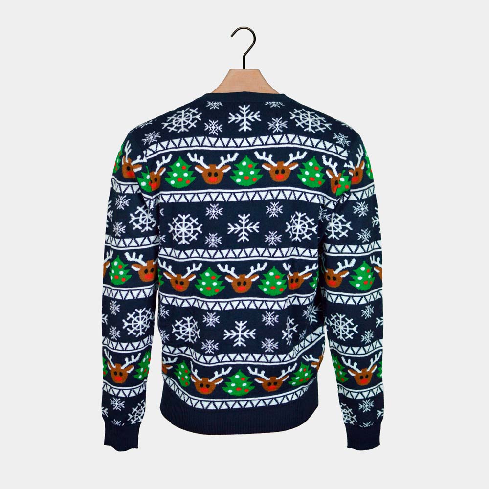 Reindeers and Trees Blue Cardigan Couple's Ugly Christmas Sweater