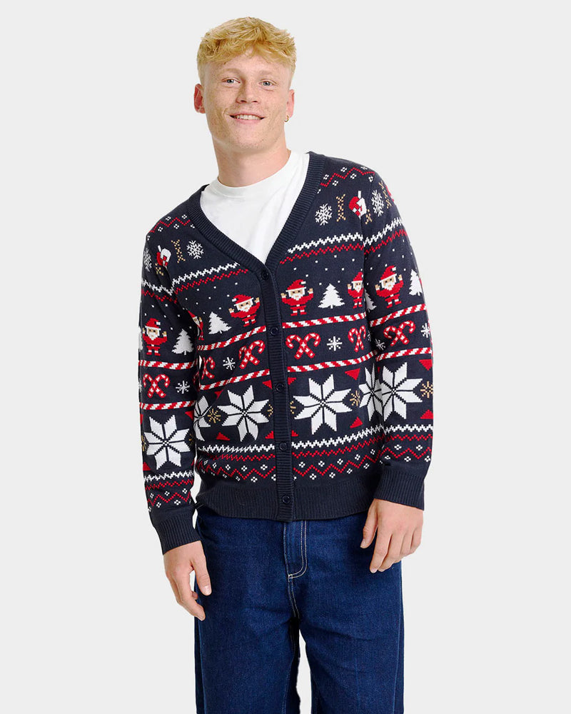 Blue Christmas Cardigan with Polar Stars Mens