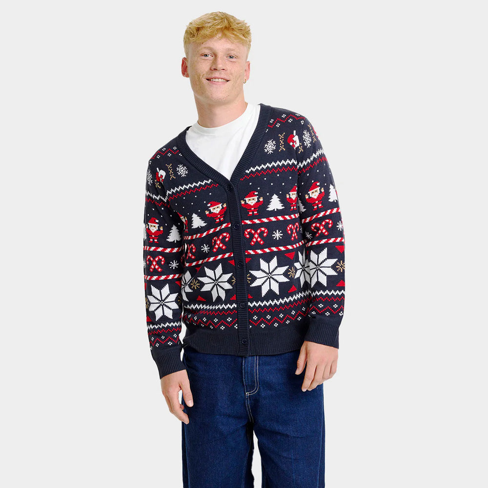 Blue Christmas Cardigan with Polar Stars Mens