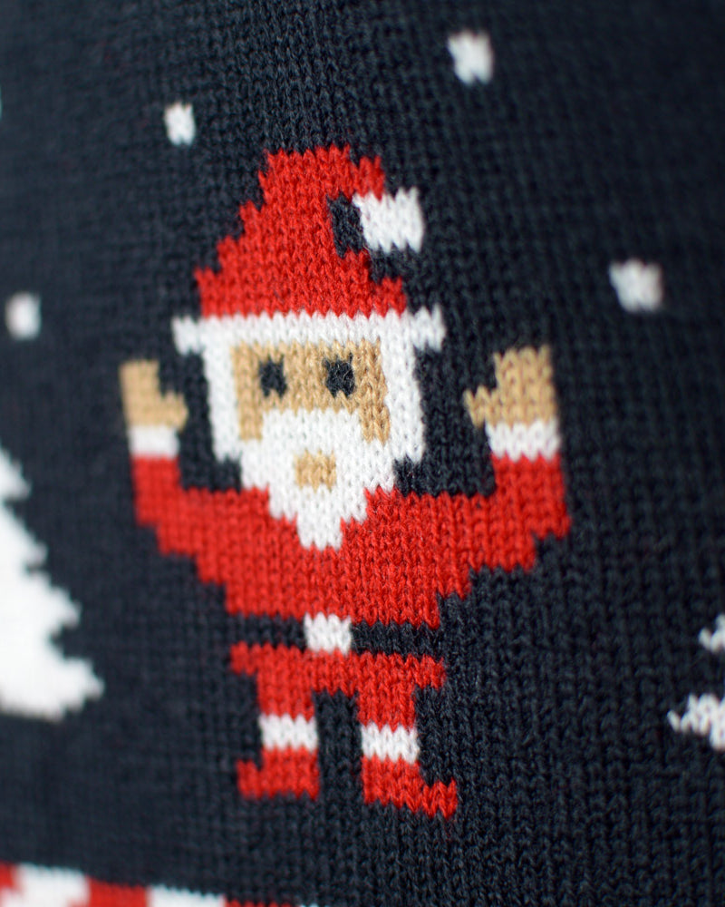 Blue Couple Christmas Cardigan with Polar Stars Santa