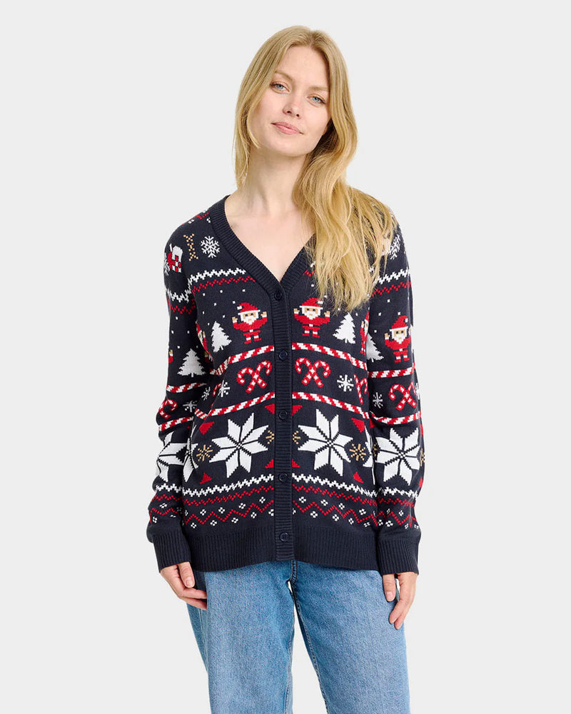 Blue Couple Christmas Cardigan with Polar Stars Women