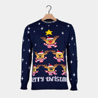 Blue Couple's Ugly Christmas Sweater with Reindeers, Christmas Tree and Star