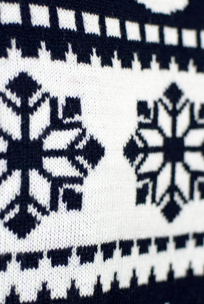 Blue Couple's Ugly Christmas Sweater with Reindeers and Snow detail