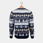 Blue Couples Ugly Christmas Sweater with Snowmen and Trees back