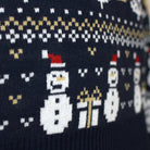Blue Couples Ugly Christmas Sweater with Snowmen and Trees