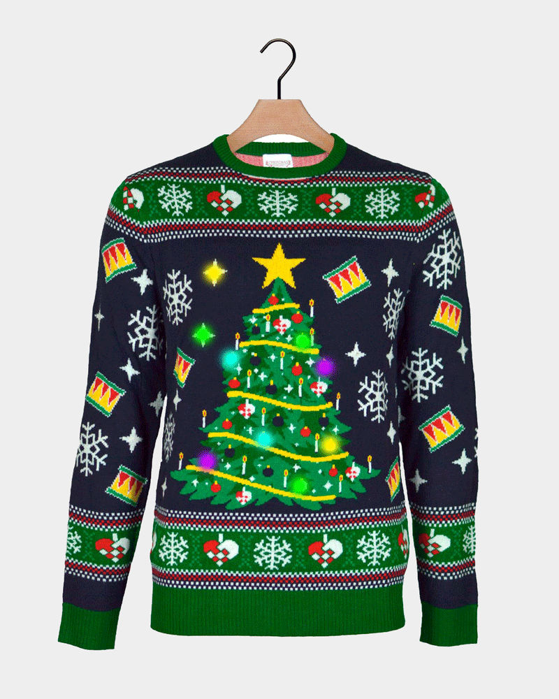 Blue LED light-up Couple's Ugly Christmas Sweater Christmas Tree