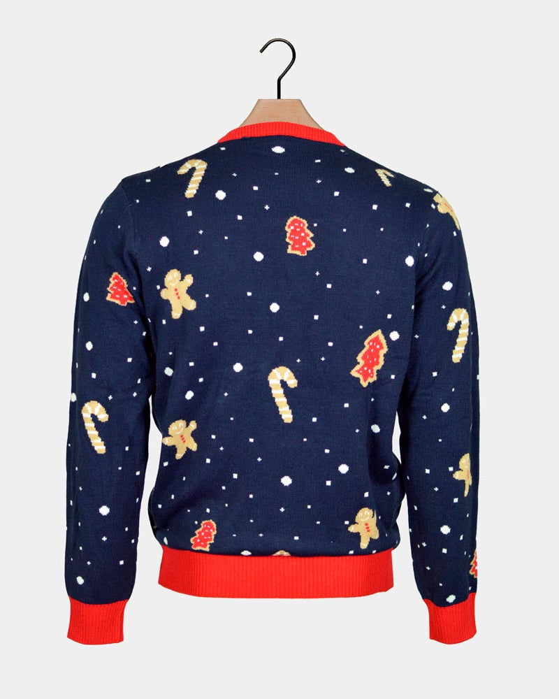 Ginger Cookie Blue LED light-up Men's Ugly Christmas Sweater