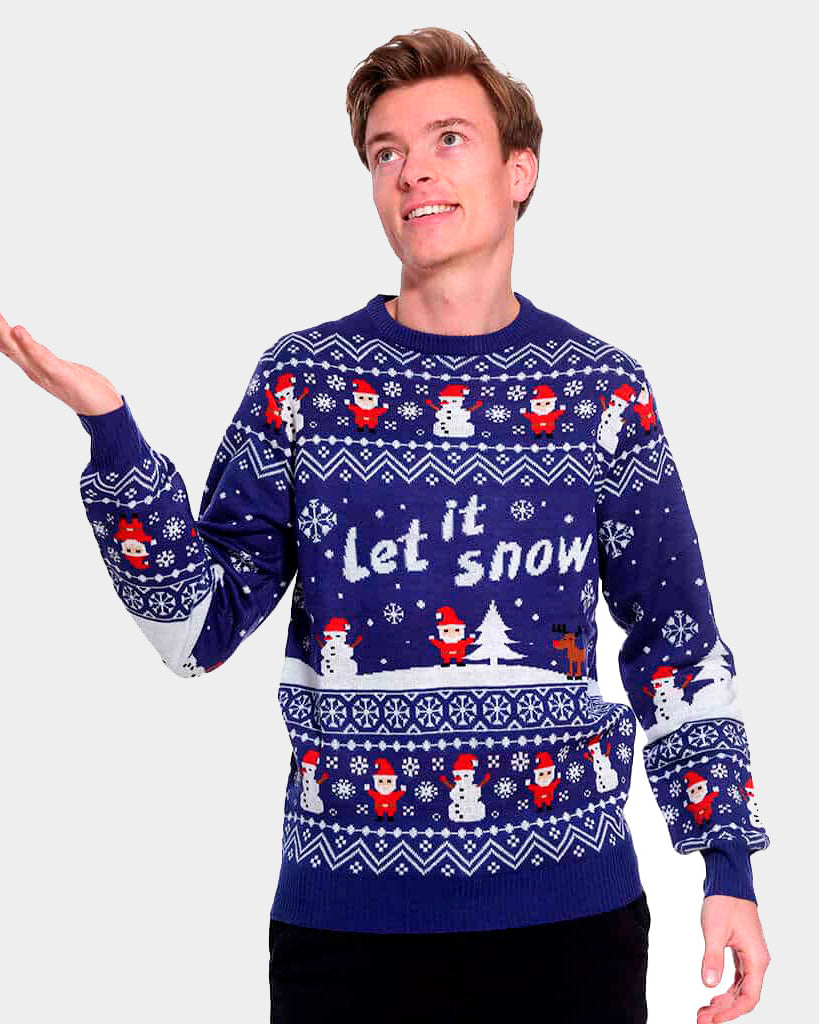 Blue Let it Snow Couple's Ugly Christmas Sweater Mens