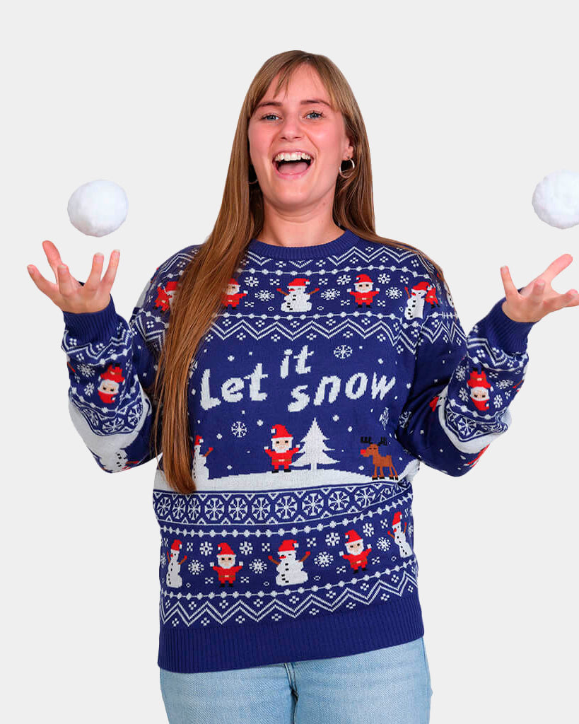 Womens Blue Let it Snow Couple's Ugly Christmas Sweater