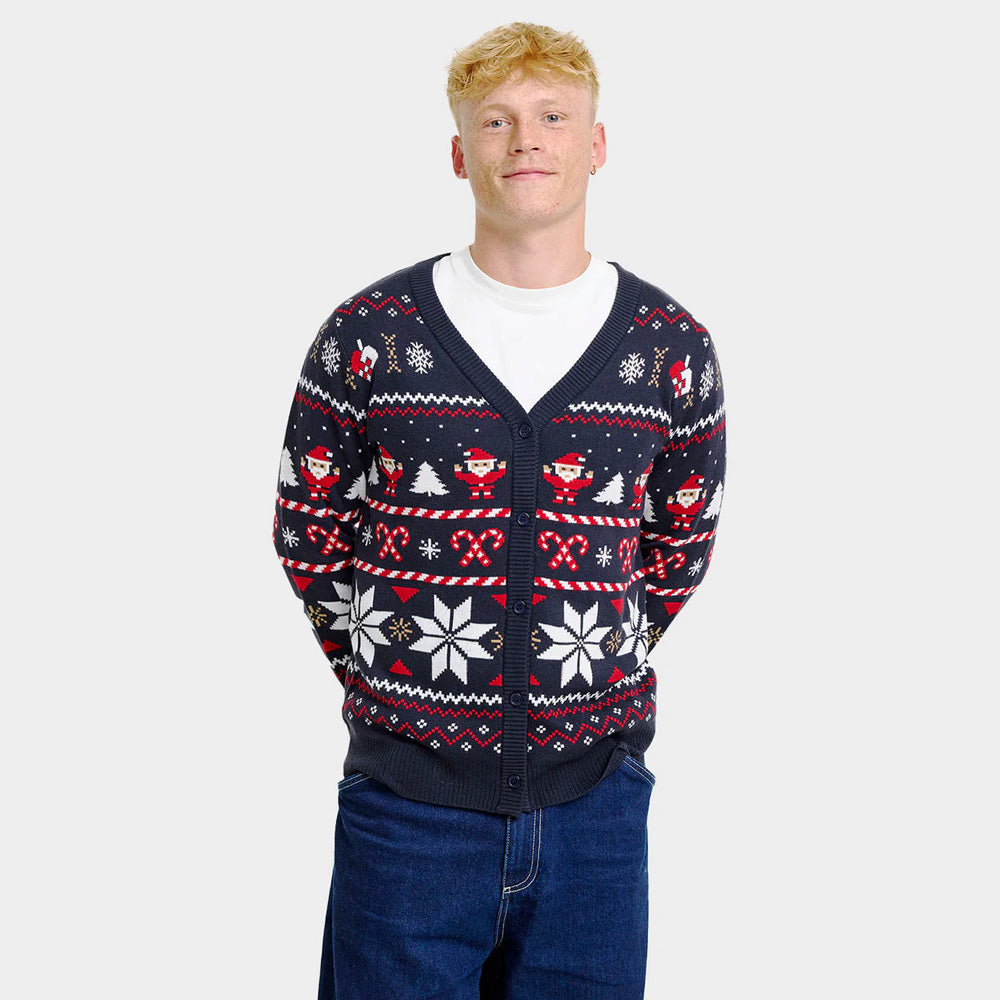Blue Mens Christmas Cardigan with Polar Stars