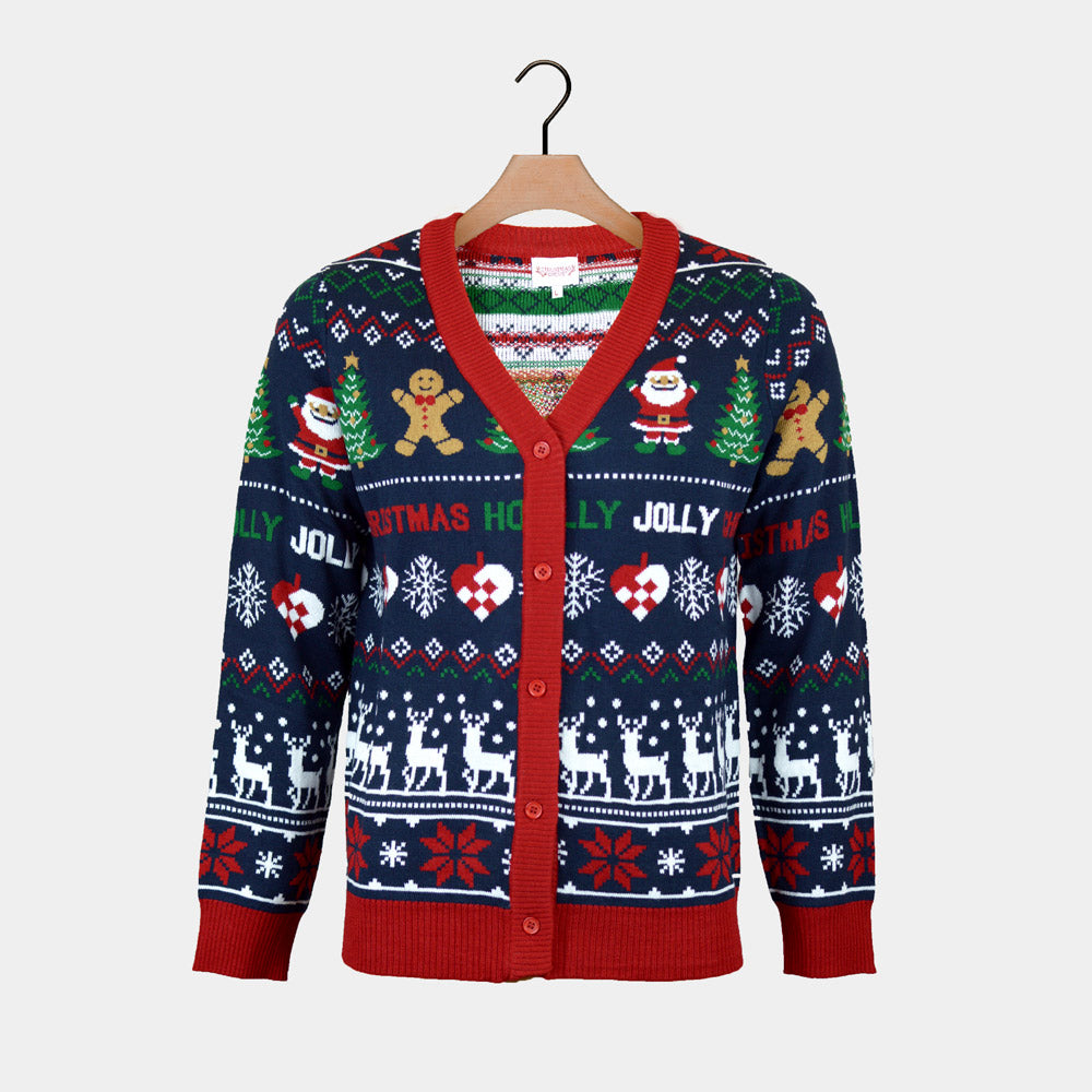 Mens Blue and Red Cardigan Ugly Christmas Sweater