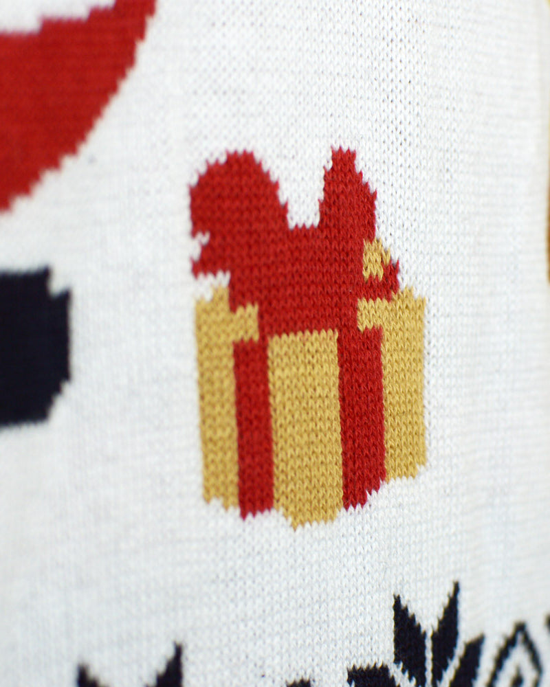 Blue Mens Ugly Detail Christmas Sweater with Santa and Rudolph