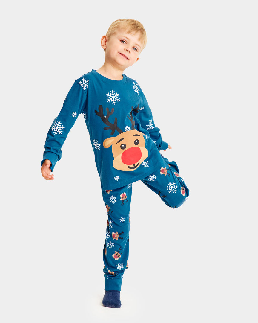 Blue Ugly Christmas Pyjama for Children with Rudolph the Reindeer