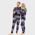 Blue Ugly Christmas Pyjama Womens and Mens Snowmen and Hearts