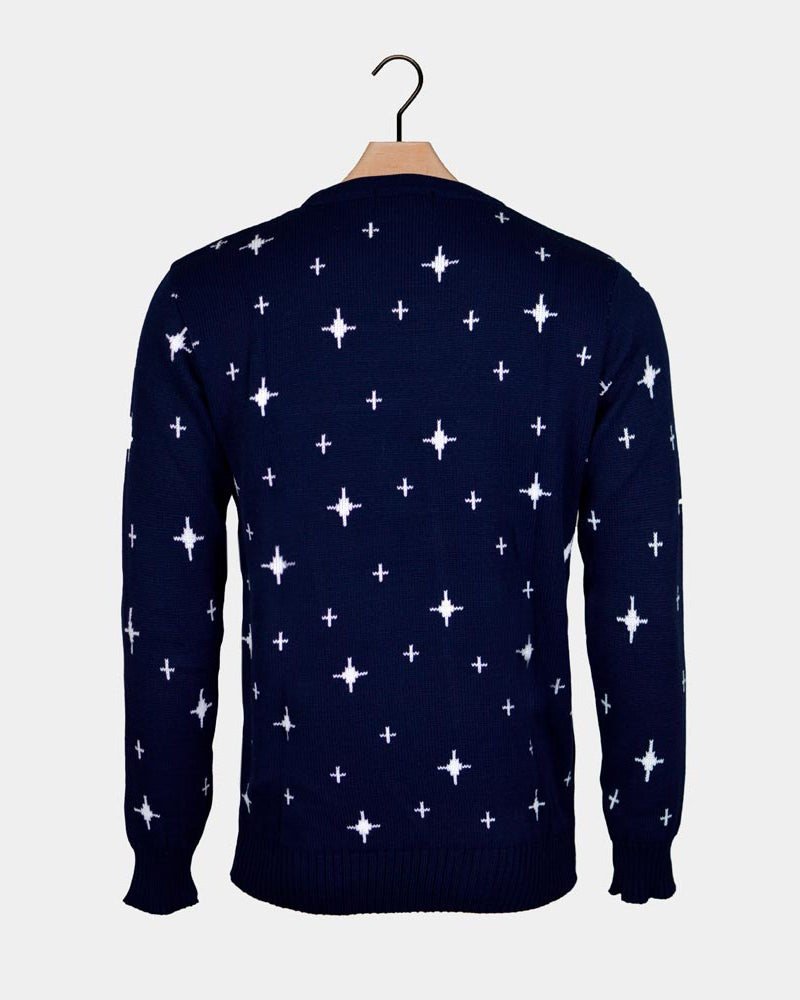 Reindeers, Christmas Tree and Star Blue Couple's Ugly Christmas Sweater
