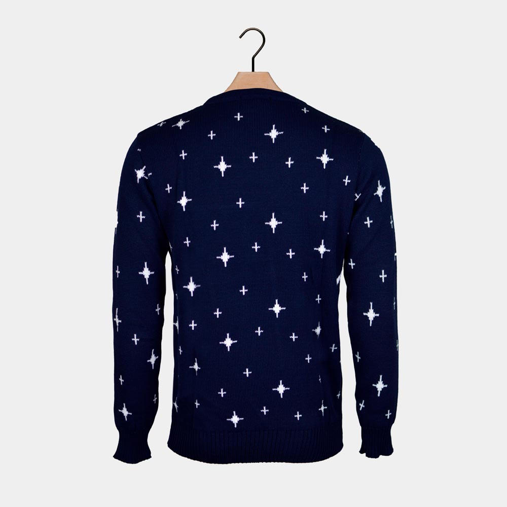 Reindeers, Christmas Tree and Star Blue Couple's Ugly Christmas Sweater
