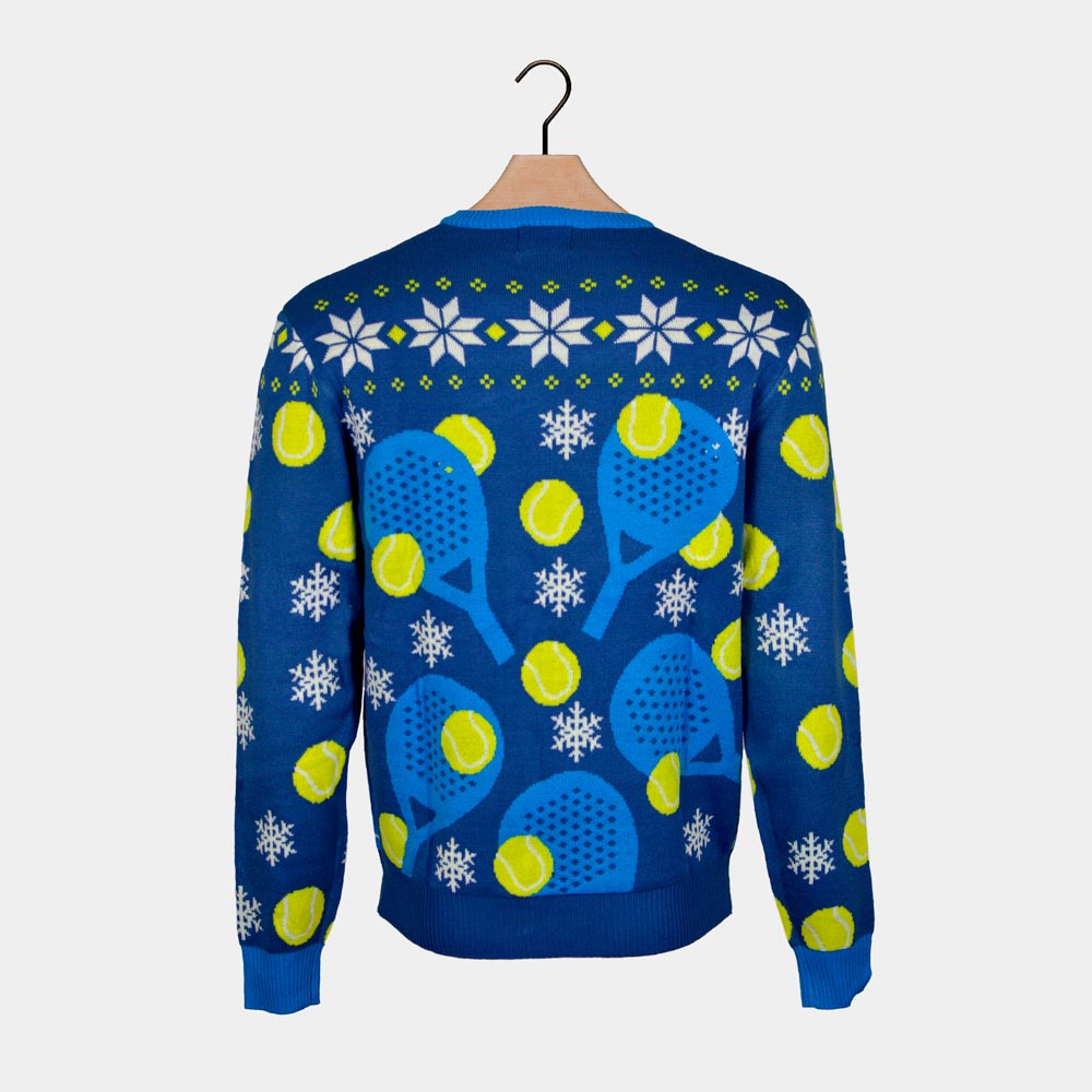 Santa playing Padel Blue Men's Ugly Christmas Sweater
