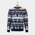 Blue Ugly Christmas Sweater with Snowmen and Trees