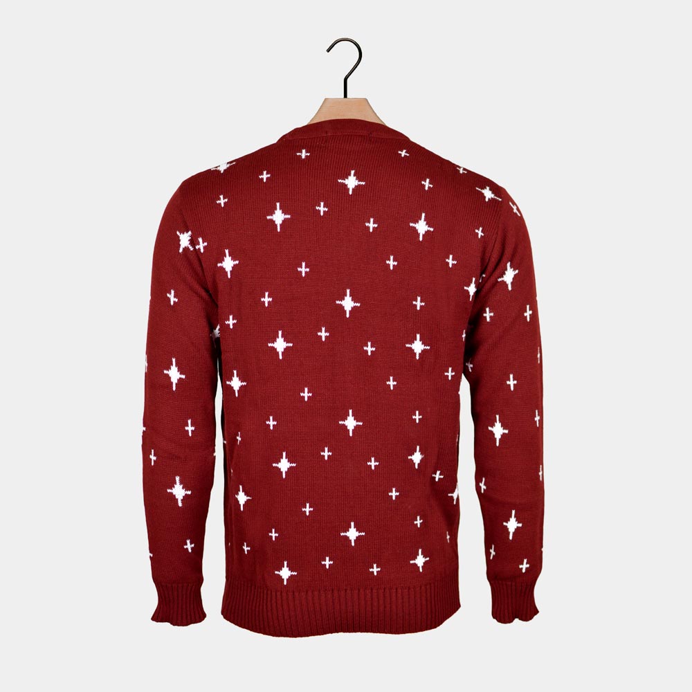Reindeers, Christmas Tree and Star Burgundy Couple's Ugly Christmas Sweater