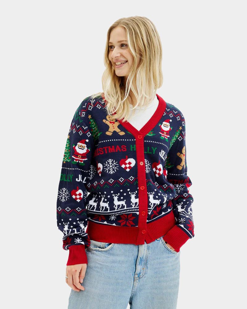 Blue and Red Cardigan Ugly Christmas Sweater Women's