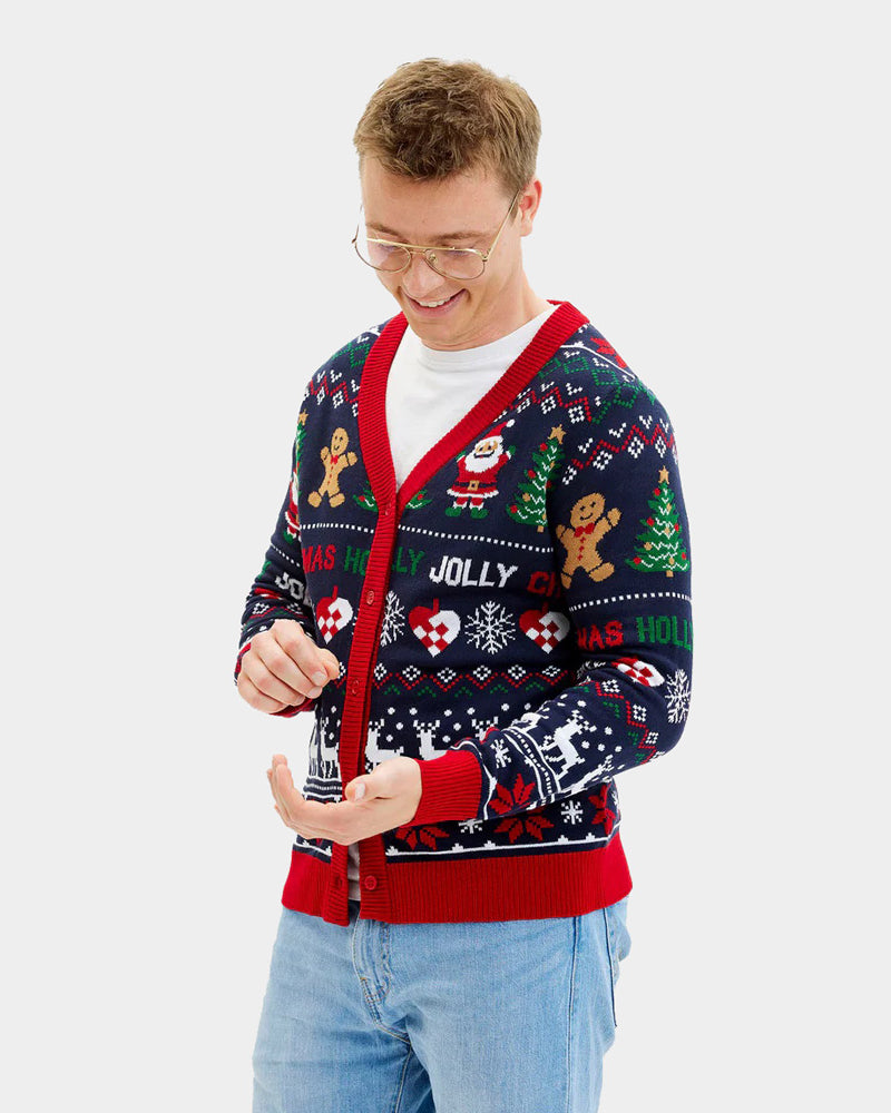Cardigan Men's Blue and Red Ugly Christmas Sweater