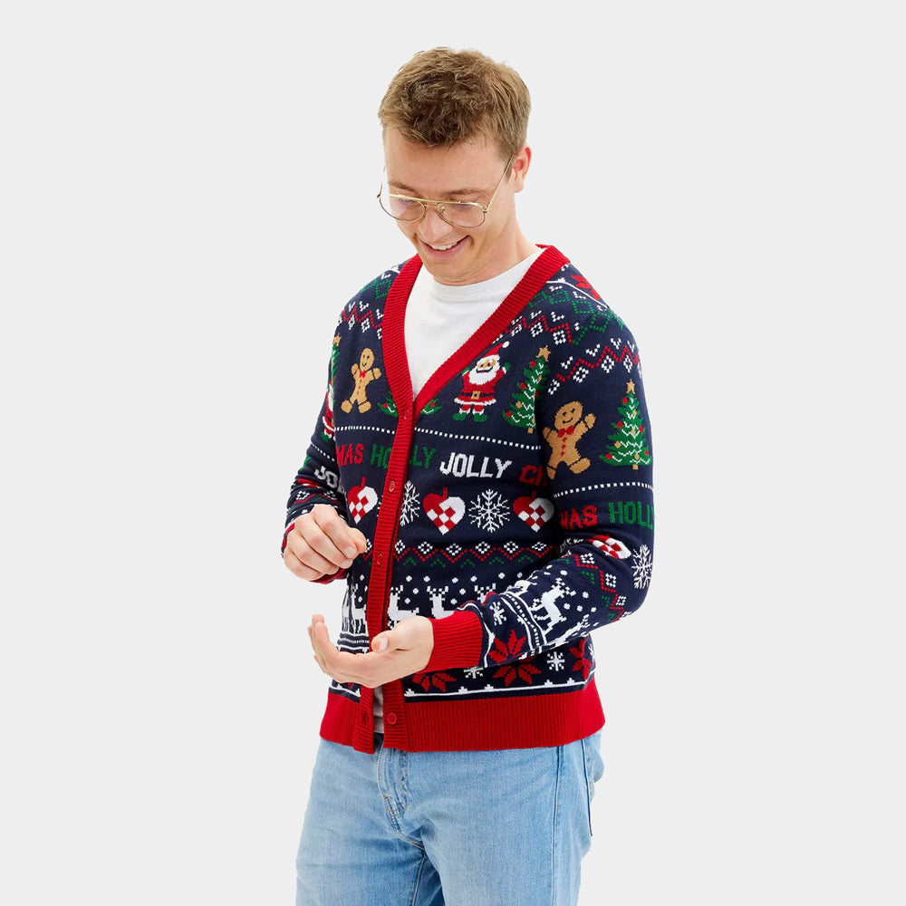 Cardigan Men's Blue and Red Ugly Christmas Sweater