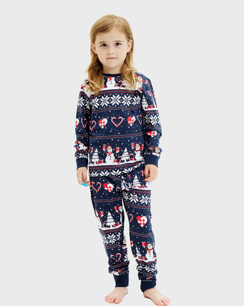 Blue Ugly Christmas Pyjama Children  Snowmen and Hearts